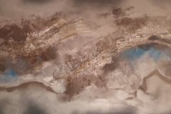 Bild Nr.169, Acrylbild Abstrakt 150x50, Strukturpaste mit Sand, feinste Künstlerfarbe, Umbra und Himmelblau, Goldfarbe und Goldspray, Kanten übermalt, original handgefertigt ( 2022 ), UNIKAT